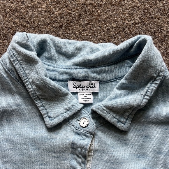 Y2K Splendid Button Down Long Sleeve T-Shirt 100% Cotton Heathered Blue Women XS - Picture 2 of 10